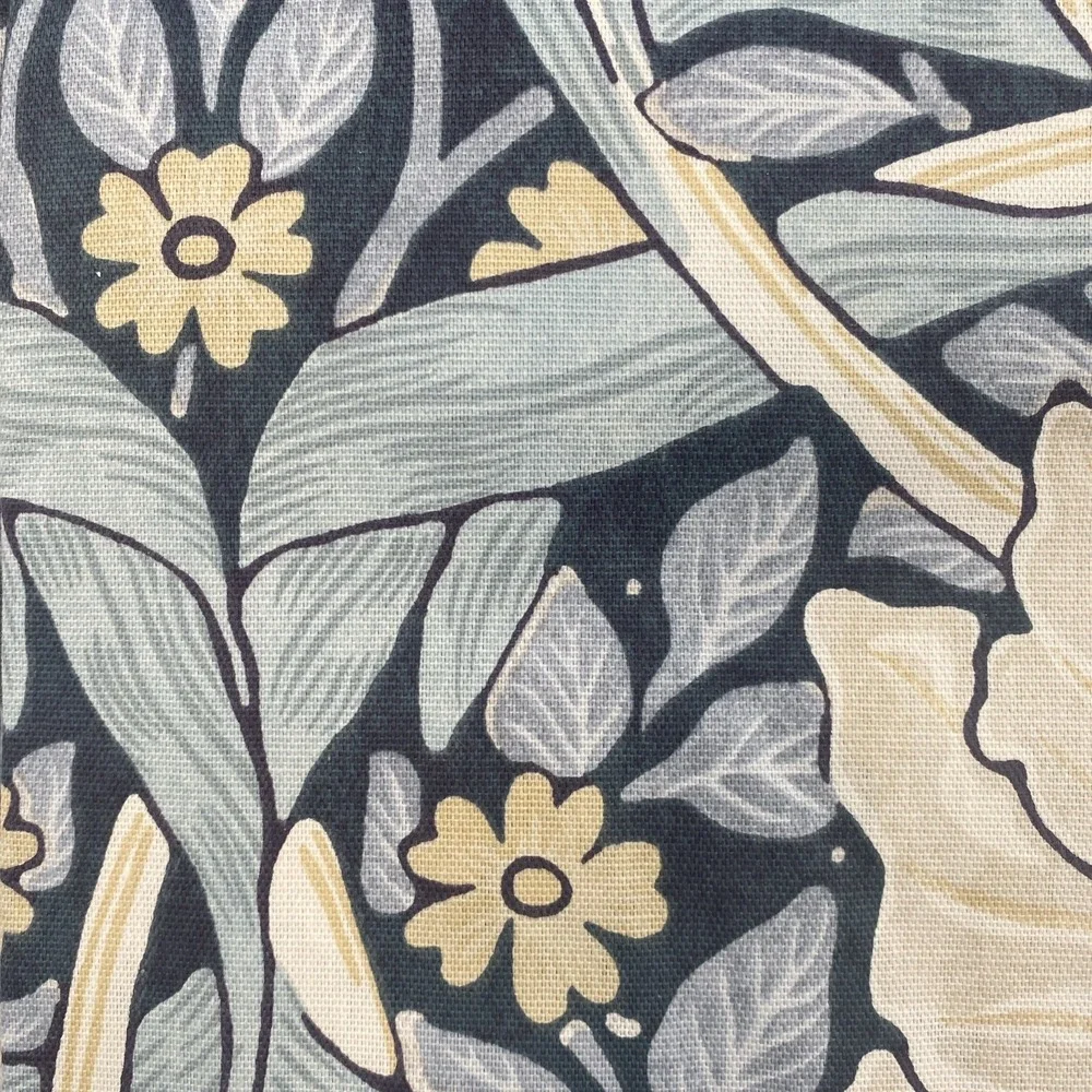 William Morris Curtain Panel Pair 50x84 Pimpernel Ink Navy Blue Floral Cotton